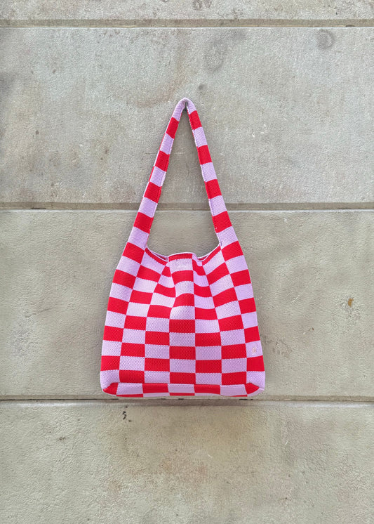 CHECKED SHOULDER BAG - RED&LILAC