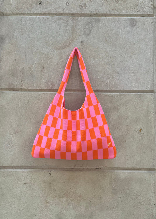 CHECKED SHOULDER BAG - PINK&ORANGE