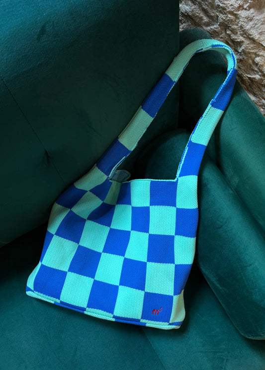 CHECKED SHOULDER BAG - AQUA&BLUE