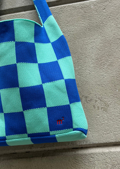 CHECKED SHOULDER BAG - AQUA&BLUE