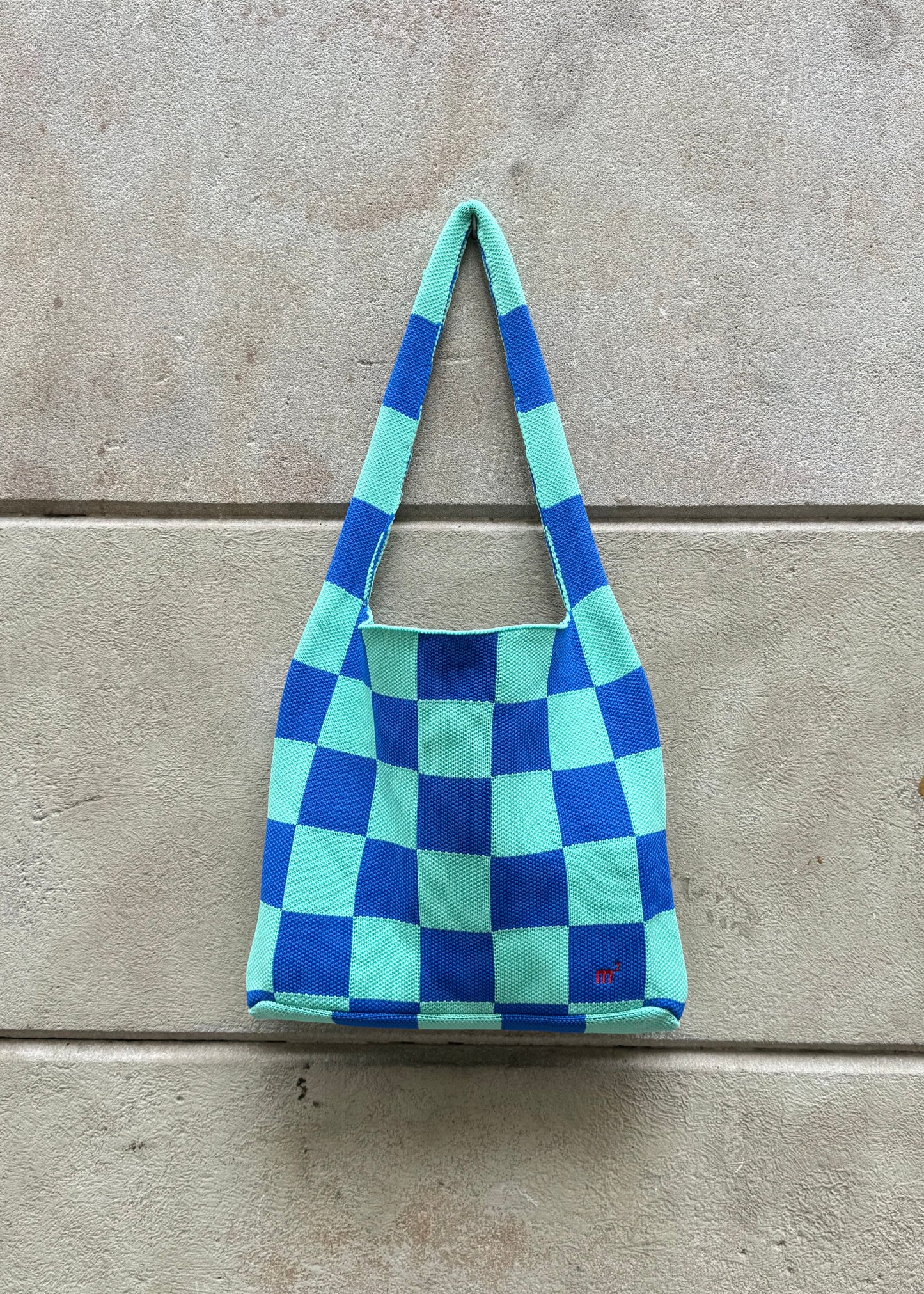 CHECKED SHOULDER BAG - AQUA&BLUE