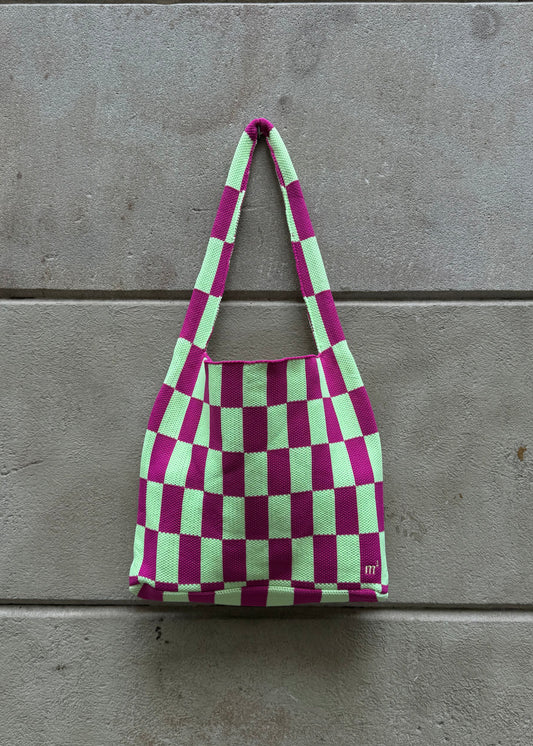 CHECKED SHOULDER BAG - LIME&MAGENTA