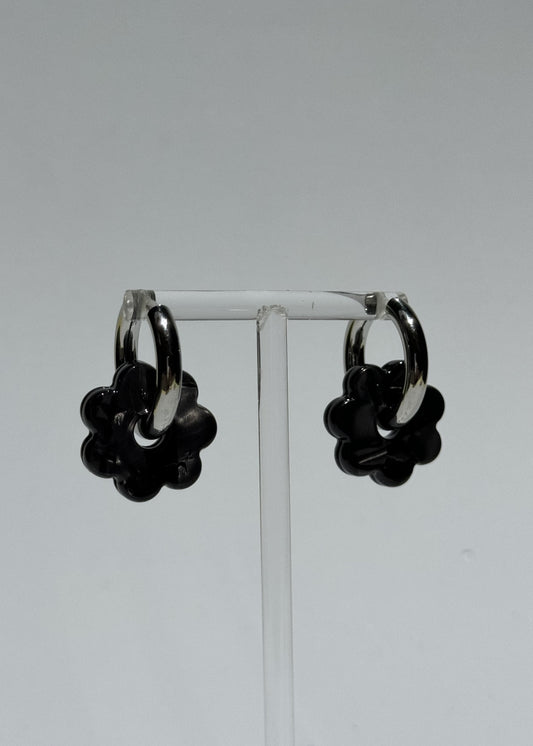 DAISY FLOWERS EARRINGS - BLACK