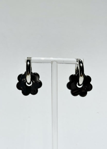DAISY FLOWERS EARRINGS - BLACK