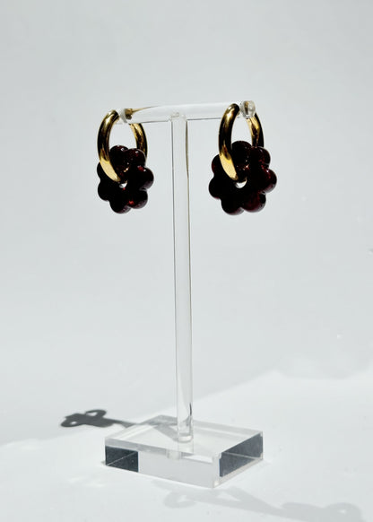 DAISY FLOWERS EARRINGS - BURGUNDY