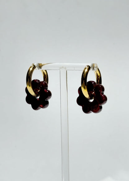 DAISY FLOWERS EARRINGS - BURGUNDY