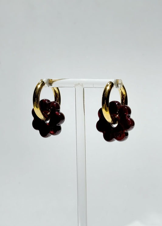 DAISY FLOWERS EARRINGS - BURGUNDY