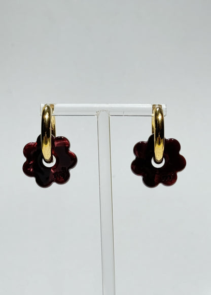 DAISY FLOWERS EARRINGS - BURGUNDY