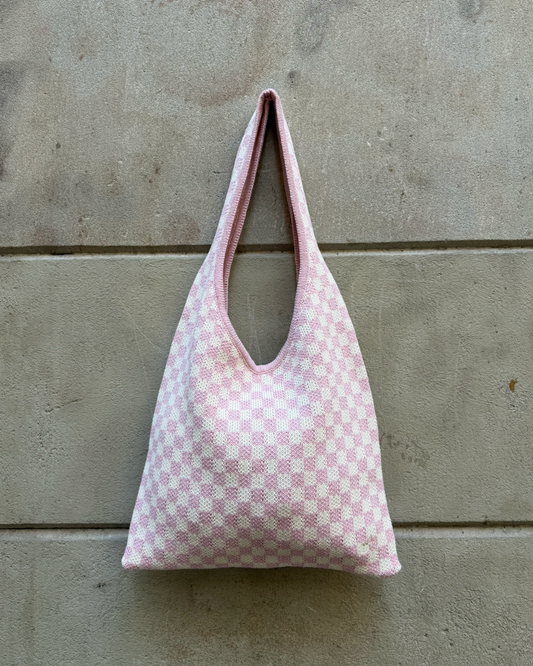 CHECKERED SHOULDER BAG - PINK&CREAM