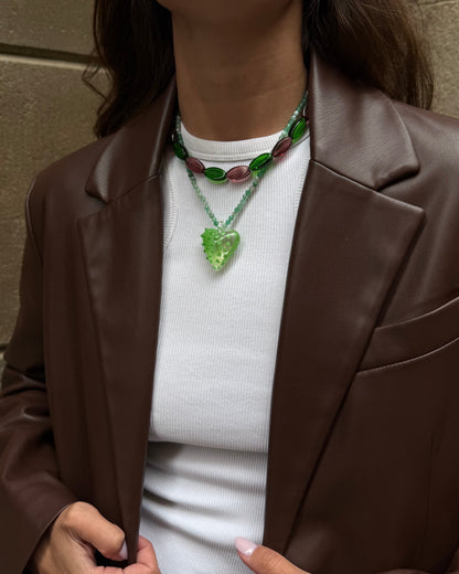 NATURAL STONES NECKLACE - GREEN&BURDEOS