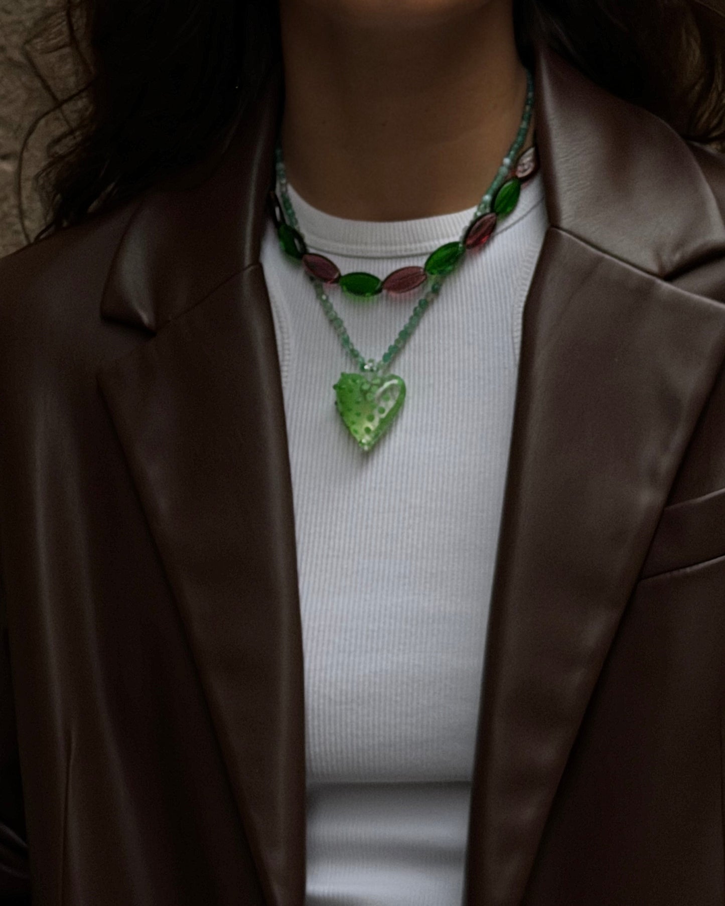 NATURAL STONES NECKLACE - GREEN&BURDEOS