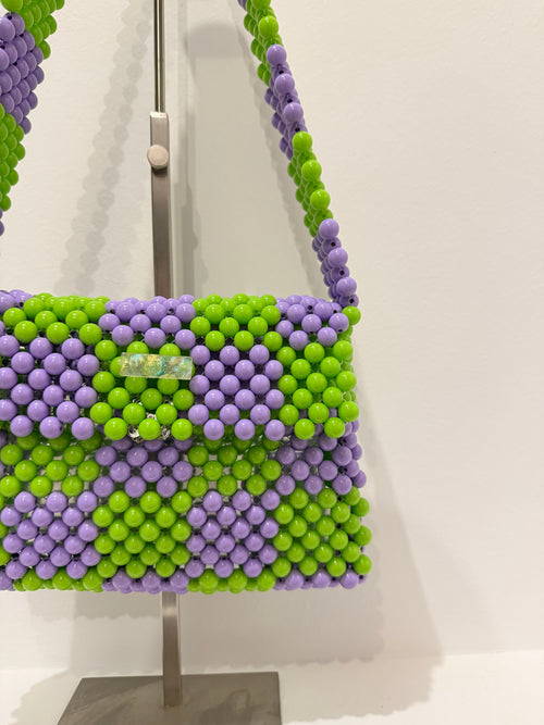 BEADED BAG - CHECKERED LILAC&GREEN