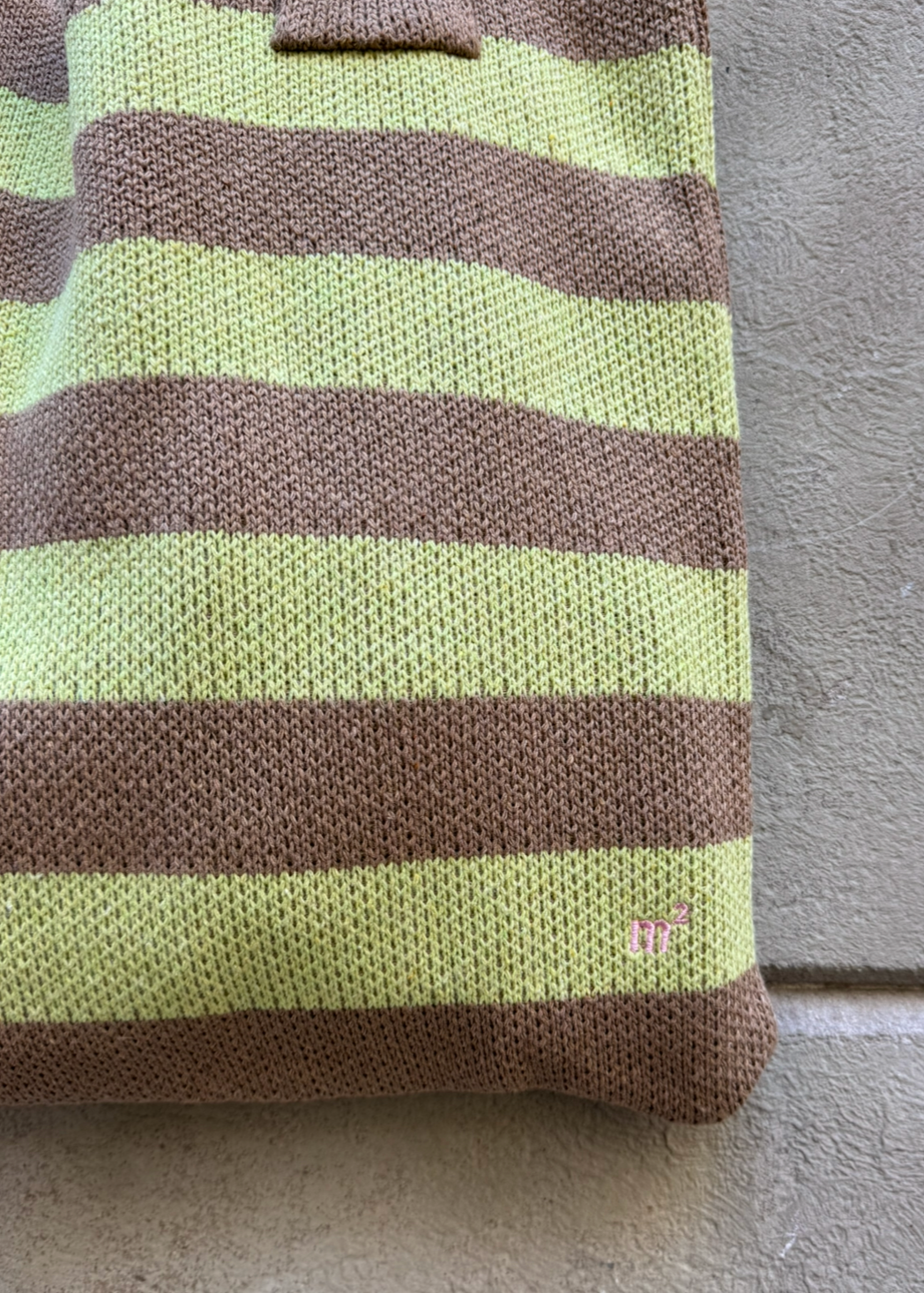 STRIPED TOTE BAG - TAN&LIME