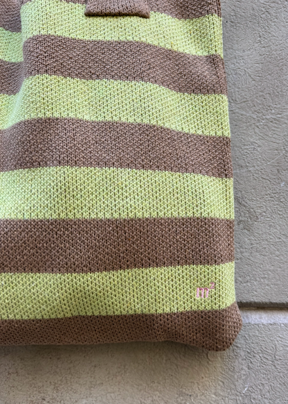 STRIPED TOTE BAG - TAN&LIME