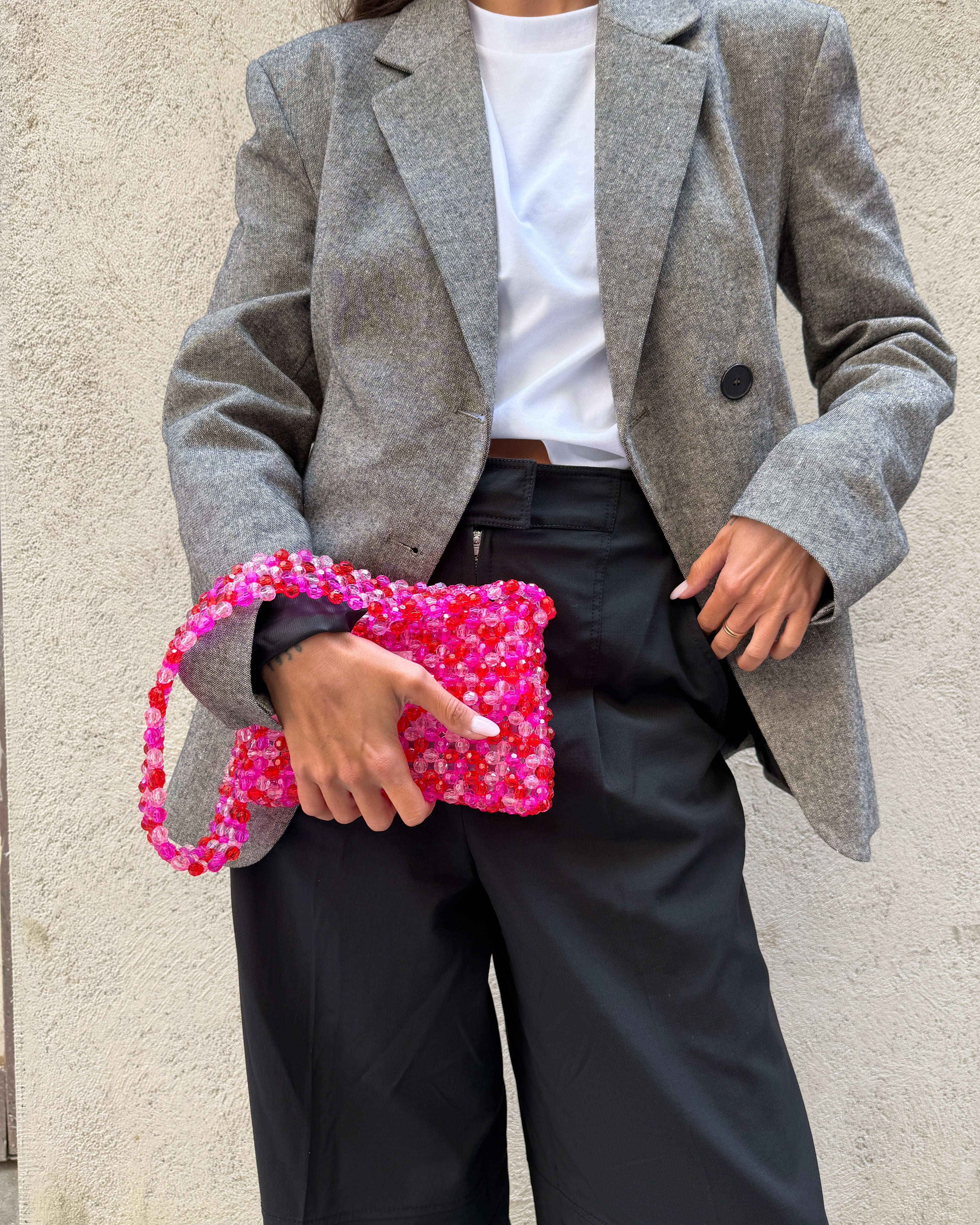 BEADED BAG - FUCHSIA&RED