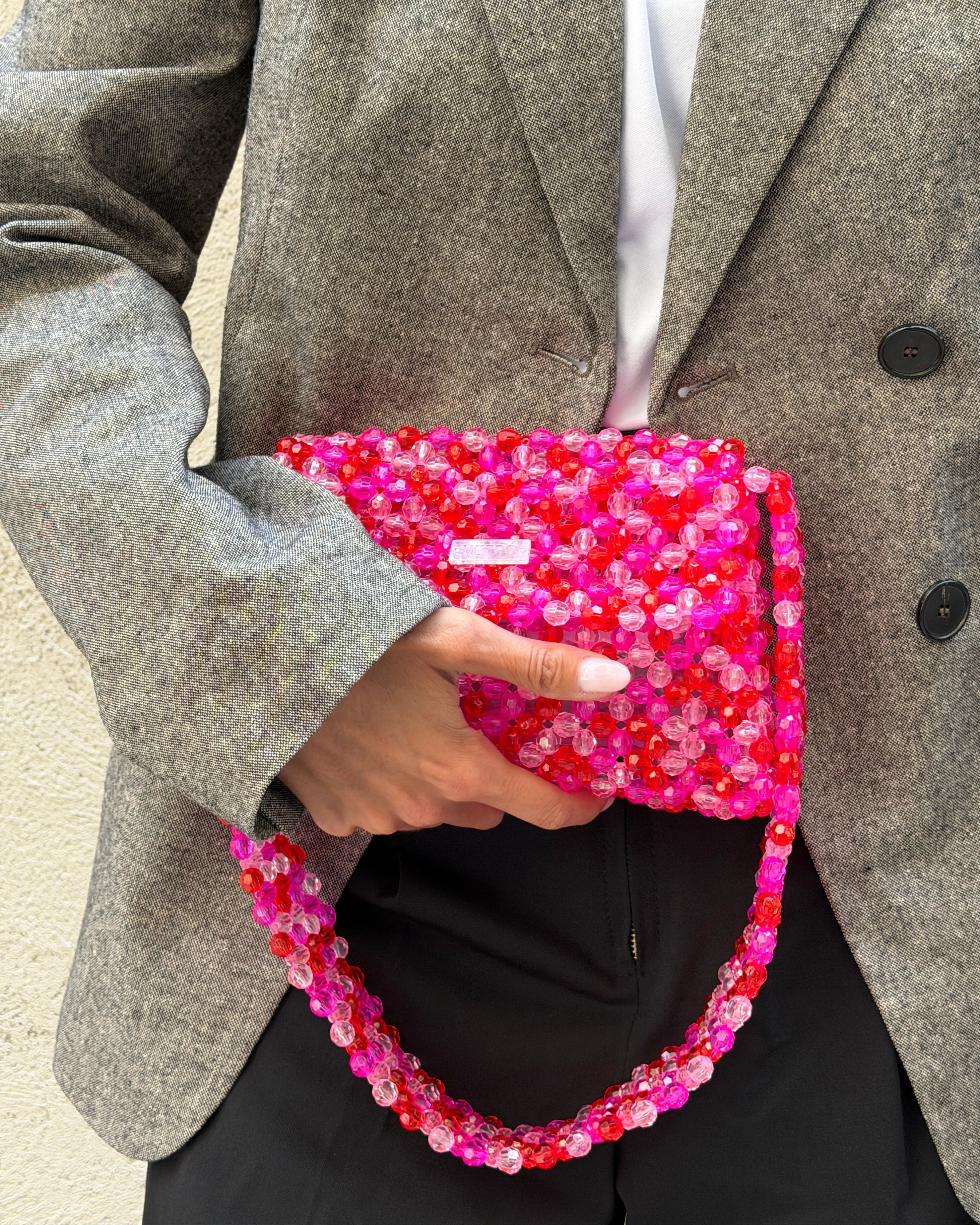 BEADED BAG - FUCHSIA&RED