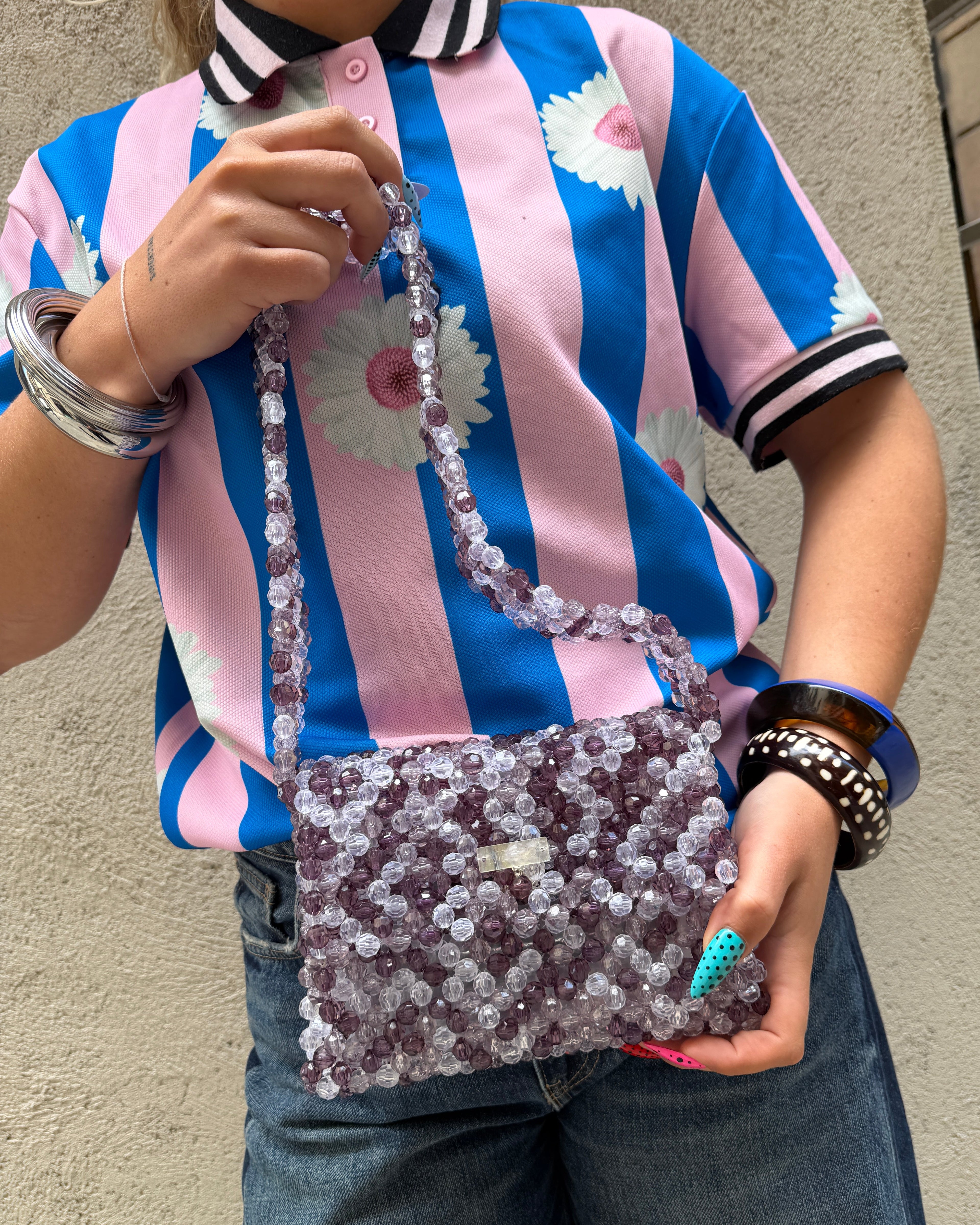 BEADED BAG - GREY