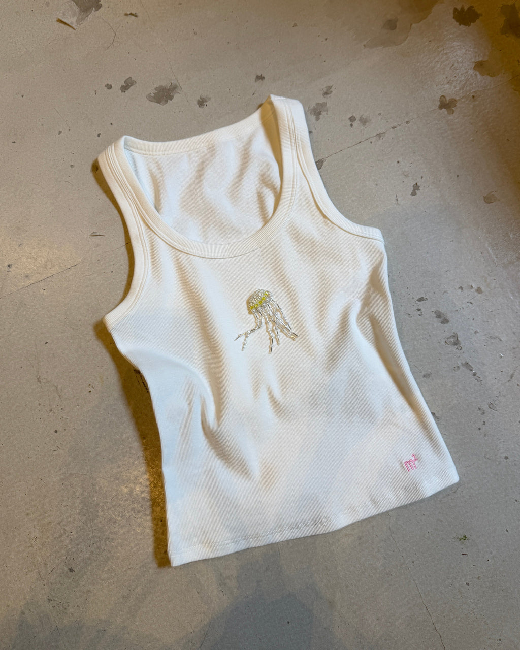 EMBROIDERED TANK TOP - LIME JELLYFISH