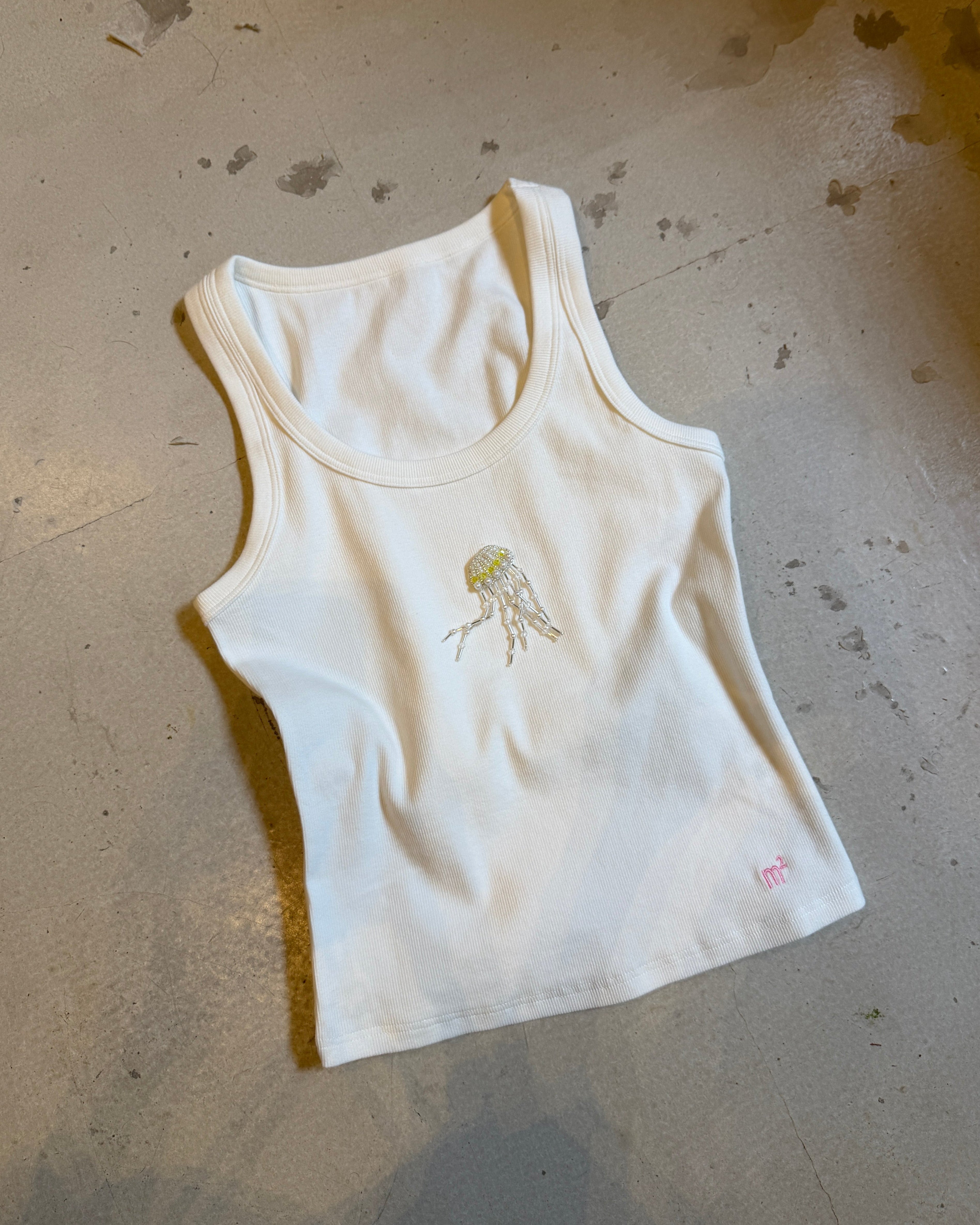 EMBROIDERED TANK TOP - LIME JELLYFISH