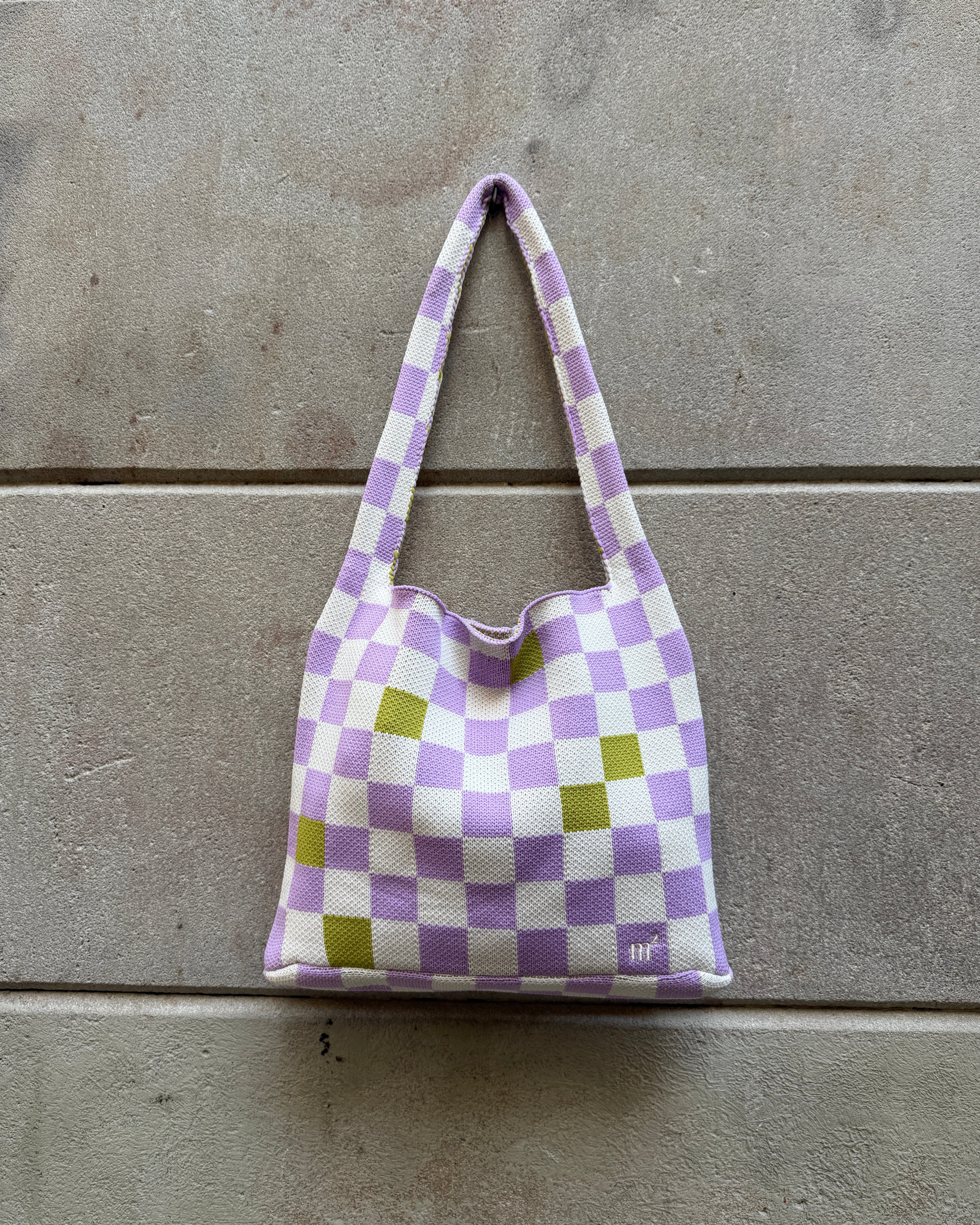 CHECKERED SHOULDER BAG - LILAC&CREAM