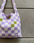 CHECKERED SHOULDER BAG - LILAC&CREAM