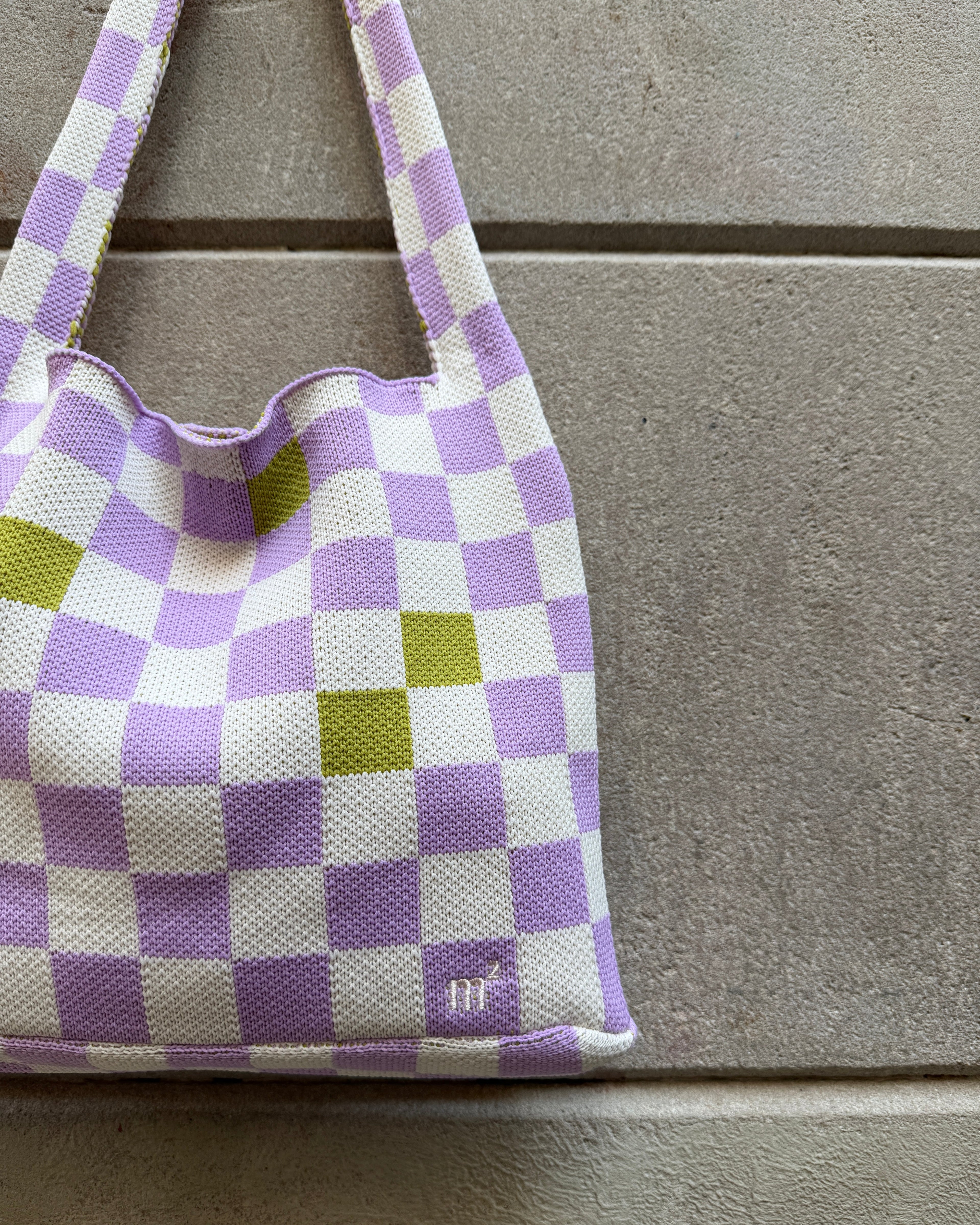 CHECKERED SHOULDER BAG - LILAC&CREAM