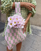 CHECKERED MARKET BAG - STRAWBERRY&PISTACCHIO
