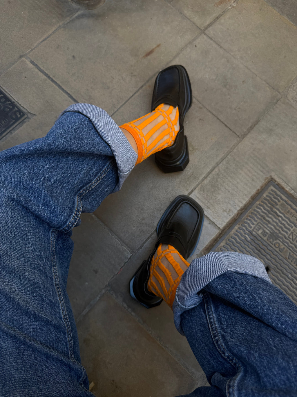 SHEER SOCKS - STRIP&CHECK ORANGE