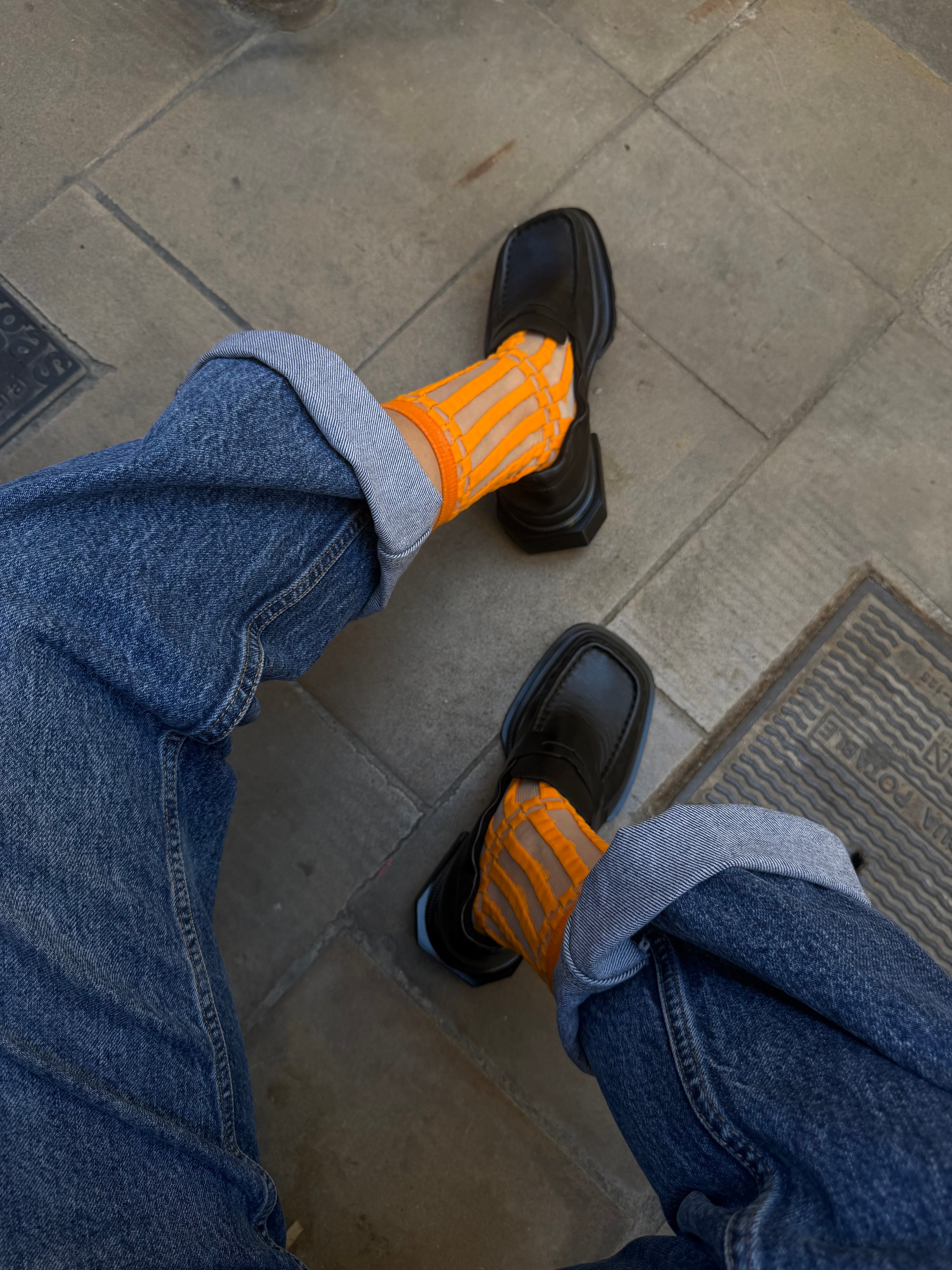 SHEER SOCKS - STRIP&CHECK ORANGE