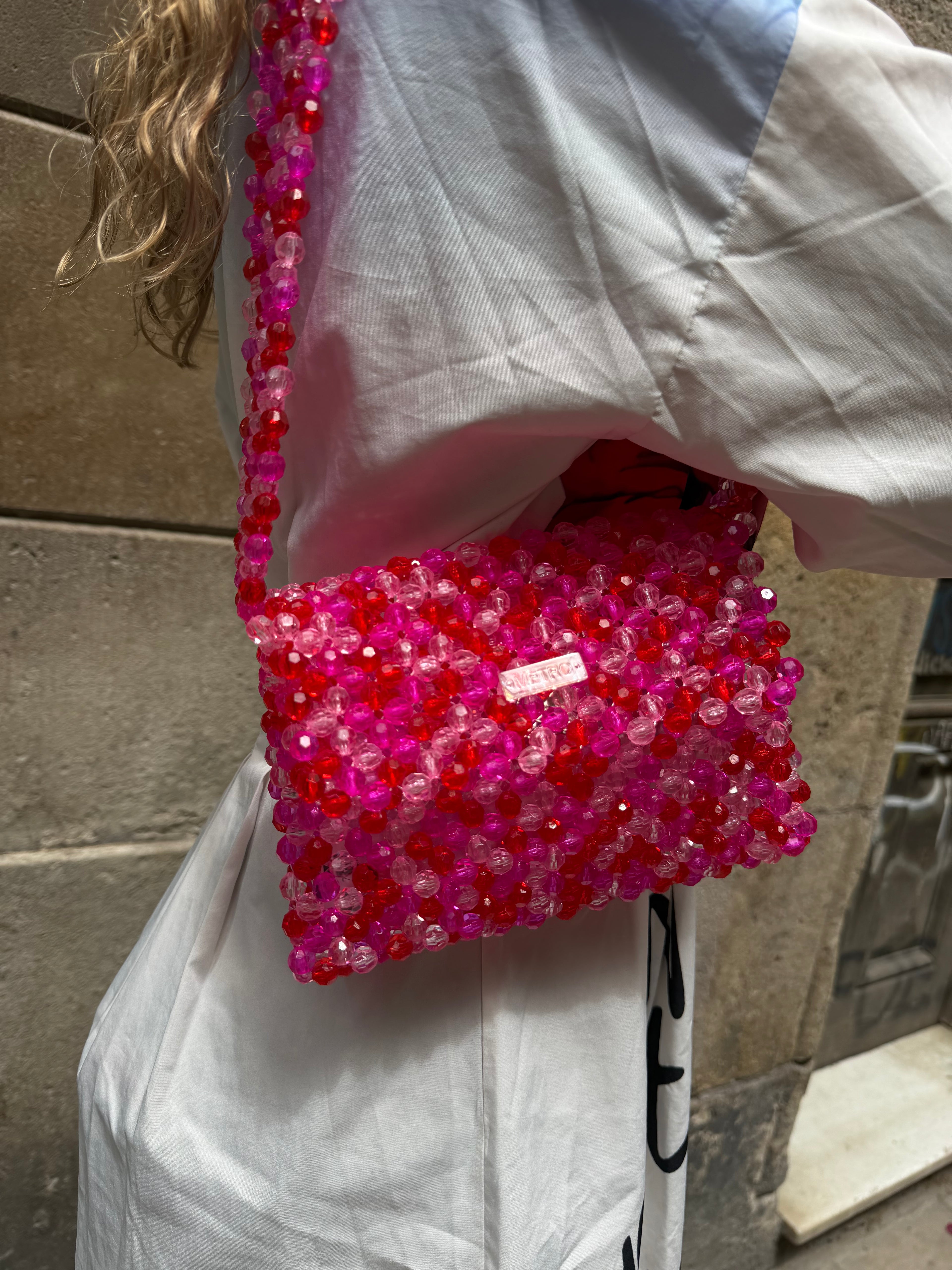 BEADED BAG - FUCHSIA&RED