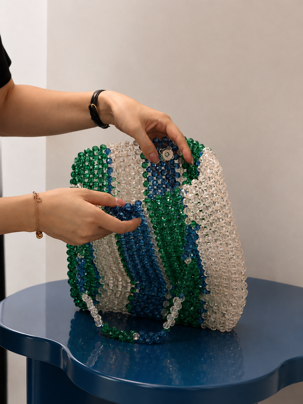 TOTE BEADED BAG / GREEN