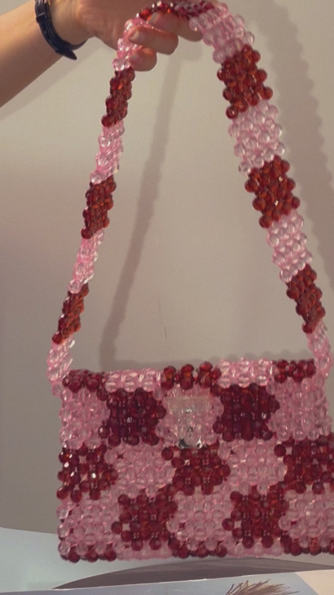 CHECKERED BEADED BAG / GREEN - PRE ORDER