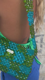 CHECKERED BEADED BAG / GREEN