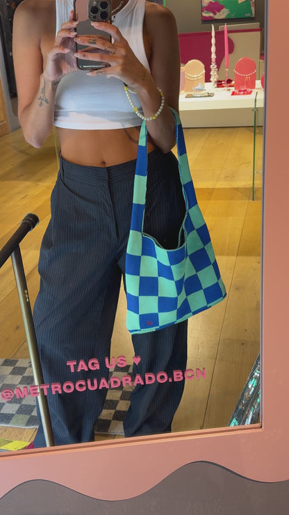 CHECKED SHOULDER BAG - AQUA&BLUE