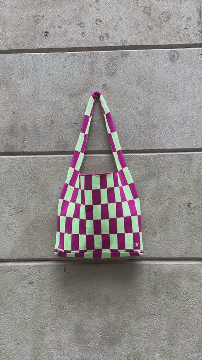 CHECKED SHOULDER BAG - LIME&MAGENTA