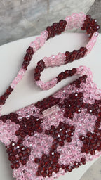 CHECKERED BEADED BAG / BURGUNDY